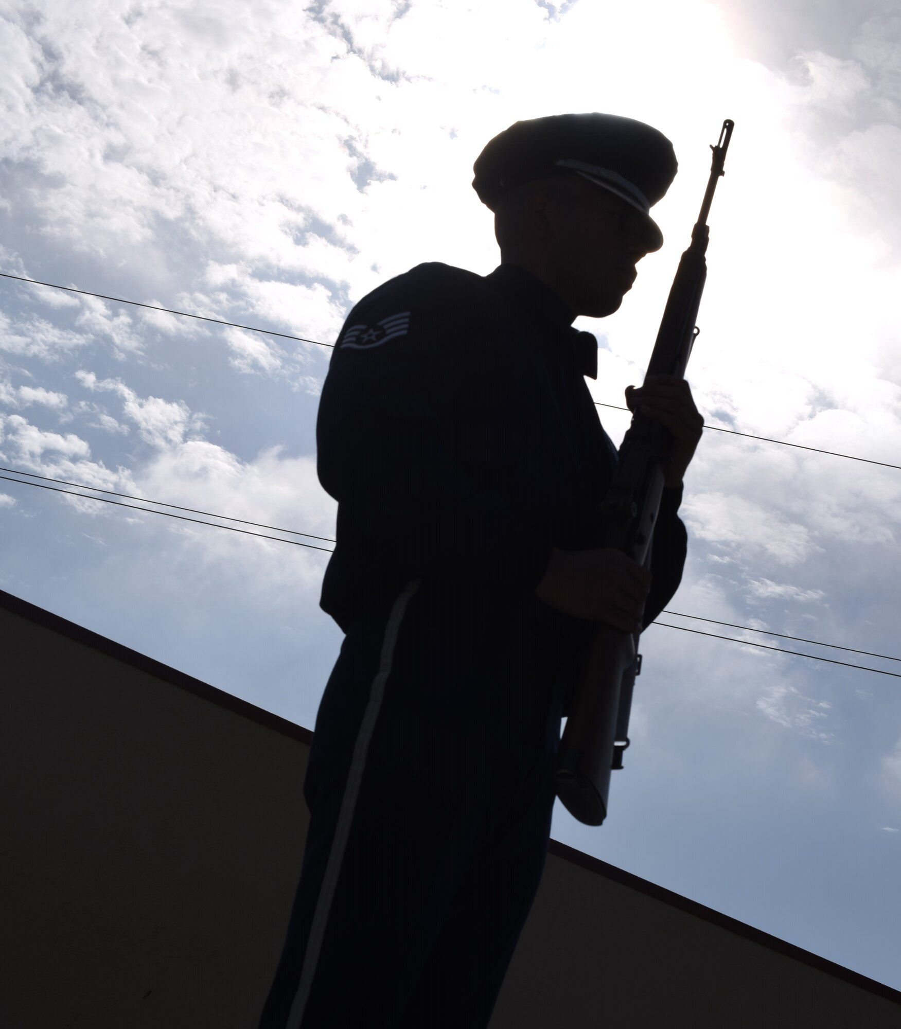 U.S. Air Force Staff Sgt. Manuel K. Castro, Travis Air Force Base Honor Guard instructor, practices firing party movements May 22, 2018, at the Honor Guard building at Travis AFB, Calif. The Travis Honor Guard's area of responsibility spans 45,000 square miles serving 28 counties with 1 million veteran residents.  (U.S. Air Force photo by Airman 1st Class Jonathon D. A. Carnell)