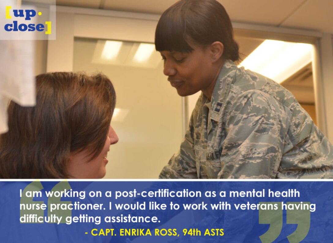 This week’s Up Close features Capt. Enrika Ross, 94th Aeromedical Staging Squadron nursing OIC. Up Close is a series spotlighting individuals around Dobbins Air Reserve Base.