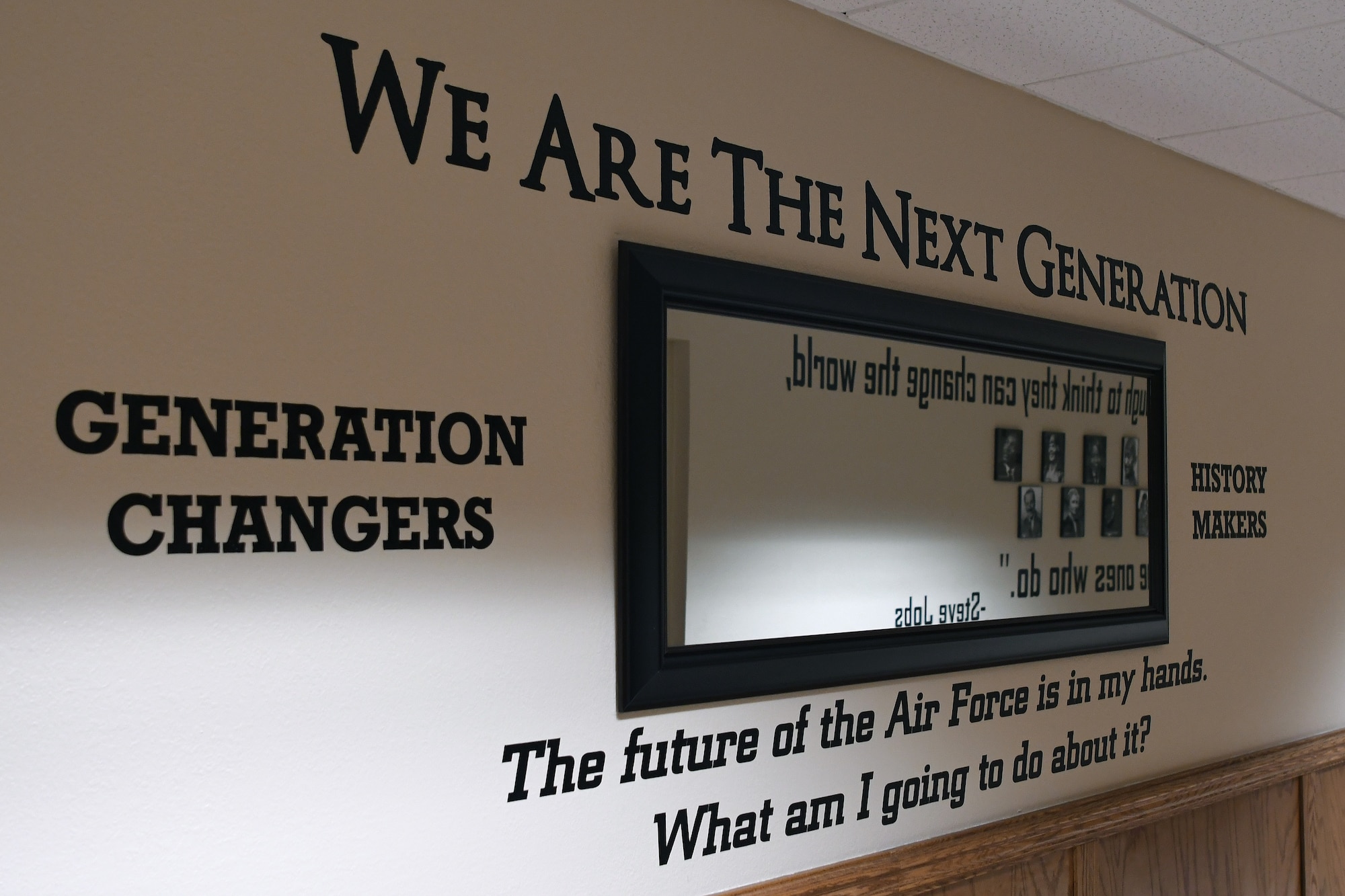 Quotes are displayed in the Personnel Apprentice Course hallway in Wolfe Hall at Keesler Air Force Base, Mississippi, May 24, 2018. The hallway underwent a five-month renovation, which was envisioned by U.S. Air Force Master Sgt. Glenn Davis, previous PAC instructor, to inspire PAC students that walk through the hall. (U.S. Air Force photo by Airman 1st Class Suzie Plotnikov)