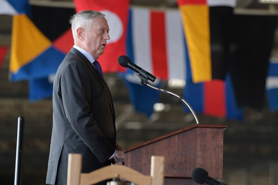 Defense Secretary James N. Mattis speaks at the change-of-command ceremony for U.S. Indo-Pacific Command.