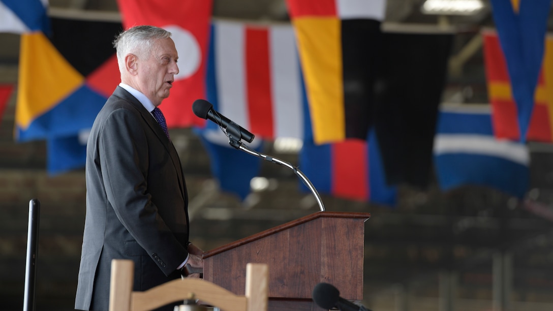 Defense Secretary James N. Mattis speaks at the change-of-command ceremony for U.S. Indo-Pacific Command.