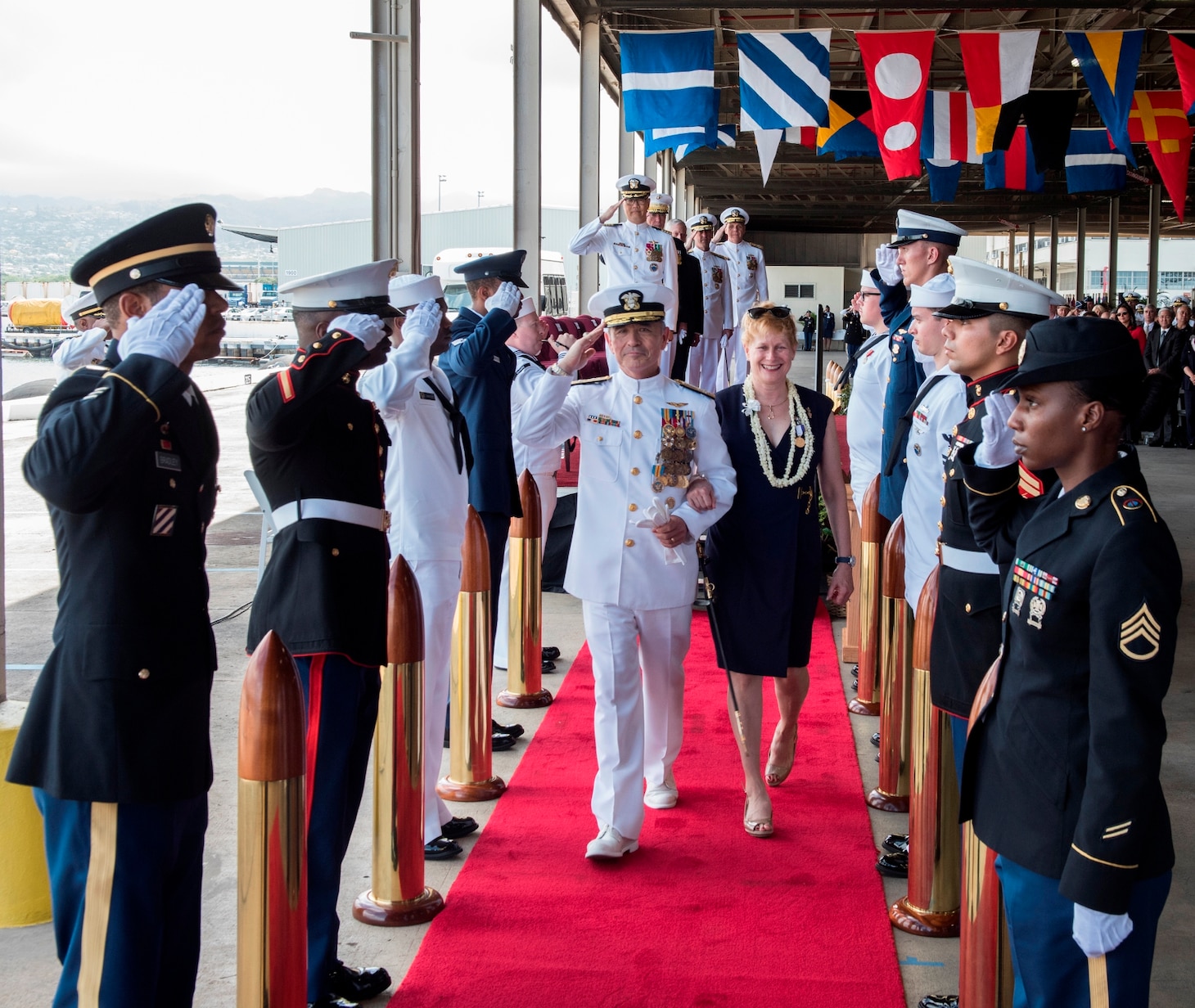 Adm. Harris Piped Ashore for the Last Time
