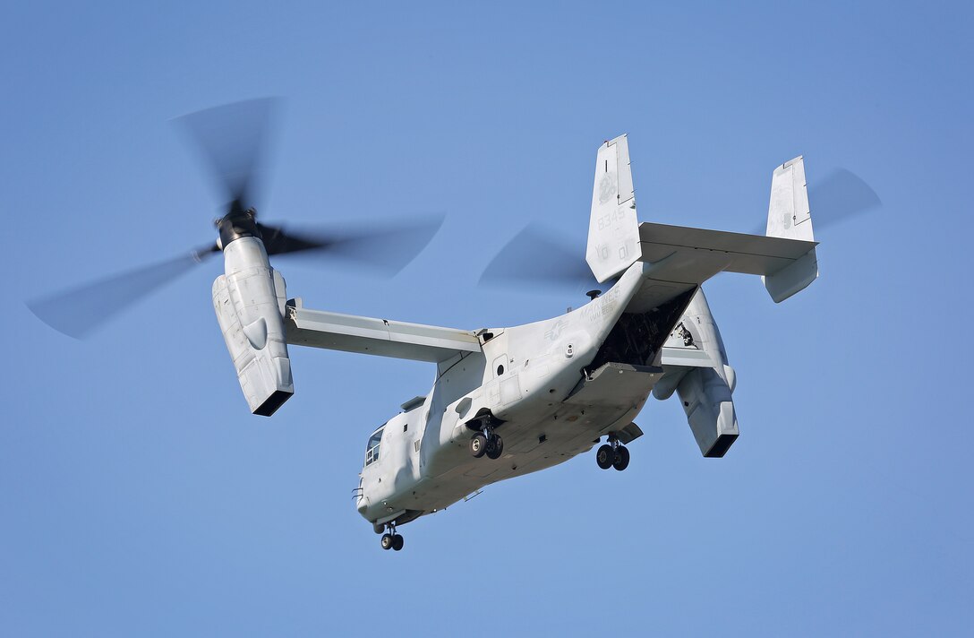 An MV-22 Osprey tilt-rotor aircraft departs East Arm Wharf for Royal Australian Air Force Base Darwin. The Aviation Combat Element of the 2018 Marine Rotational Force - Darwin has arrived in the Northern Territory as part of the seventh and largest rotation to date. This year's Aviation Combat Element comprises eight MV-22 Osprey tilt-rotor aircraft. The aircraft are from Marine Medium Tilt-rotor Squadron 268, based at Marine Corps Air Station Kaneohe Bay in Hawaii. The Aviation Combat Element will be hosted at the Royal Australian Air Force Base Darwin for the duration of the rotation.