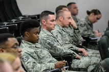 Noncommissioned officers listen in during a panel of senior noncommissioned officers at the second annual Atlantic Stripe Conference at the U.S. Air Forces in Europe and Air Forces Africa conference room on Ramstein Air Base, Germany, May 17, 2018. The professional development conference allowed NCOs time away from official duties to learn from leaders, mentors and guest speakers. (U.S. Air Force photo by Airman 1st Class D. Blake Browning)