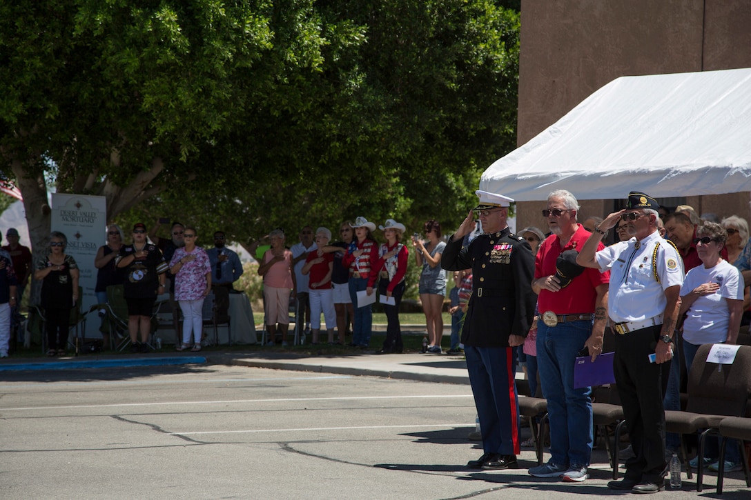 U.S. Marine Corps Col. David A. Suggs, the commanding officer of Marine Corps Air Station Yuma, Ariz., attends the Sunset Vista Memorial Day Ceremony in Yuma, Ariz., May 28, 2018. Col. Suggs participated in the ceremony as a guest speaker commemorating our fallen comrades and honoring those who have fallen in the line of duty. (U.S. Marine Corps photo by Sgt. Allison Lotz)