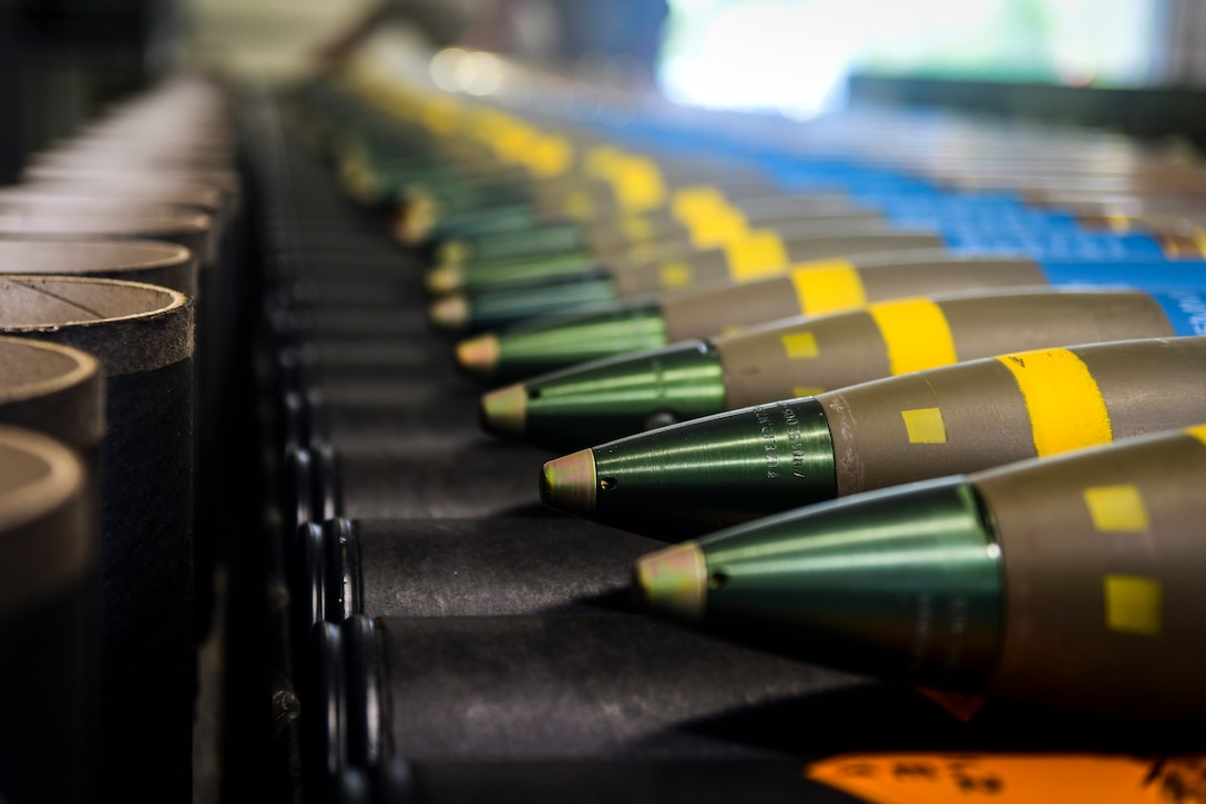 Target practice rounds sit on a table waiting to be used during the exercise.