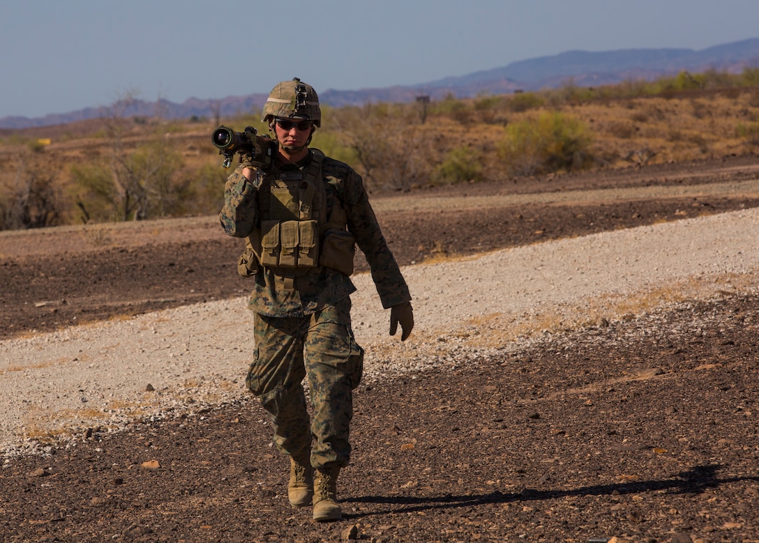 U.S. Marines with 3rd Low Altitude Air Defense (LAAD) Battalion fire FM-92 stinger missiles as part of a live fire exercise at Yuma Proving Grounds, Ariz., May 19, 2018. The purpose of the exercise was to test the stinger missiles and to qualify Marines as part of their annual training. (U.S. Marine Corps photo by Lance Cpl. Hanna L. Powell)