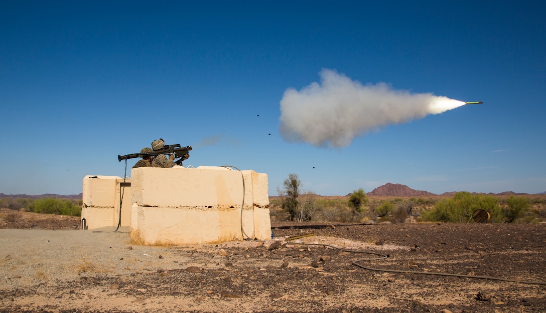 U.S. Marines with 3rd Low Altitude Air Defense (LAAD) Battalion fire FM-92 stinger missiles as part of a live fire exercise at Yuma Proving Grounds, Ariz., May 19, 2018. The purpose of the exercise was to test the stinger missiles and to qualify Marines as part of their annual training. (U.S. Marine Corps photo by Lance Cpl. Hanna L. Powell)