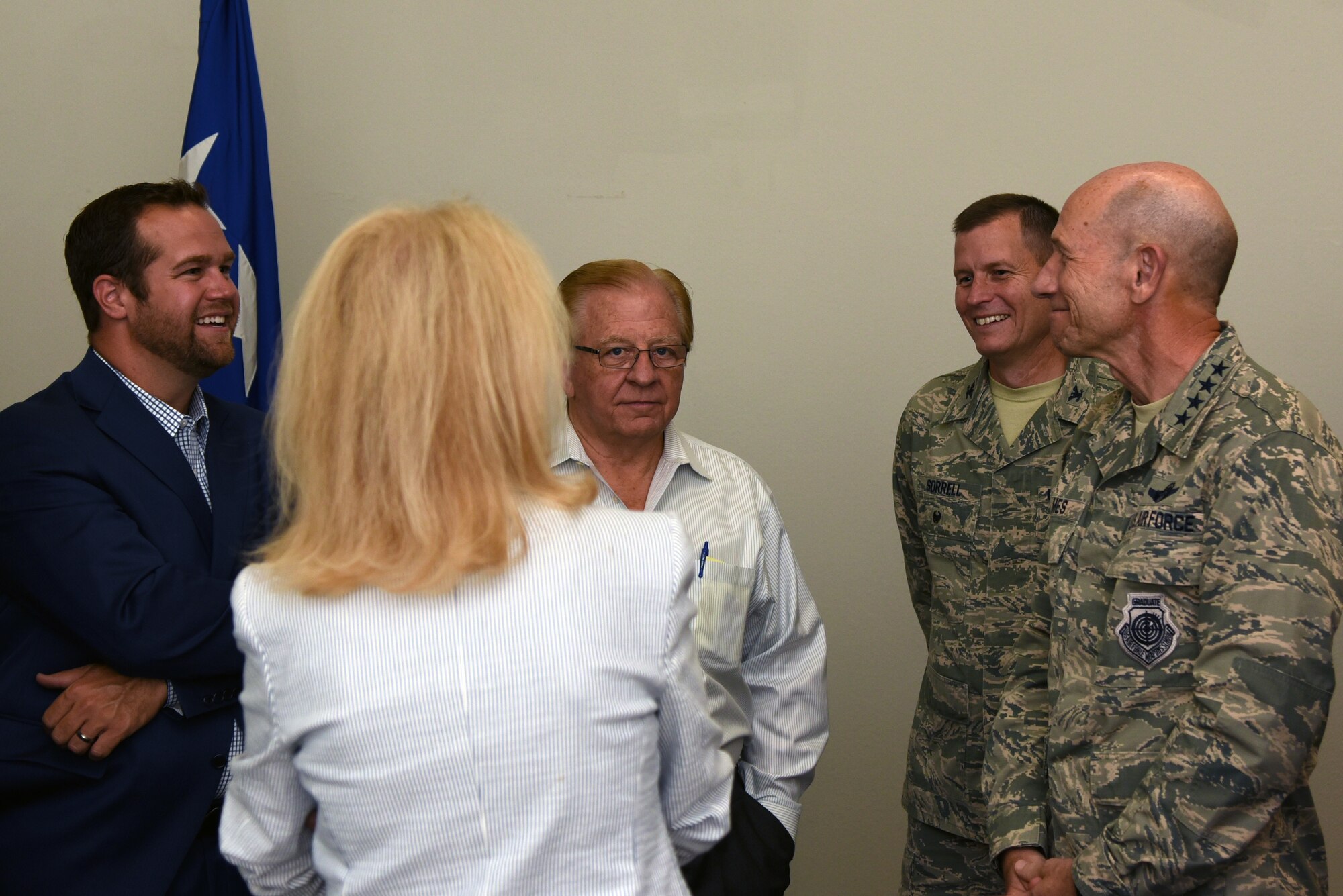 U.S. Air Force Gen. Mike Holmes, Commander of Air Combat Command, speaks to San Angelo community leaders at the Event Center on Goodfellow Air Force Base, Texas, May 30, 2018. Holmes thanked the civic leaders for their continued support to Goodfellow and for improving the lives of the Airmen who live here. (U.S. Air Force photo by Staff Sgt. Joshua Edwards/Released)