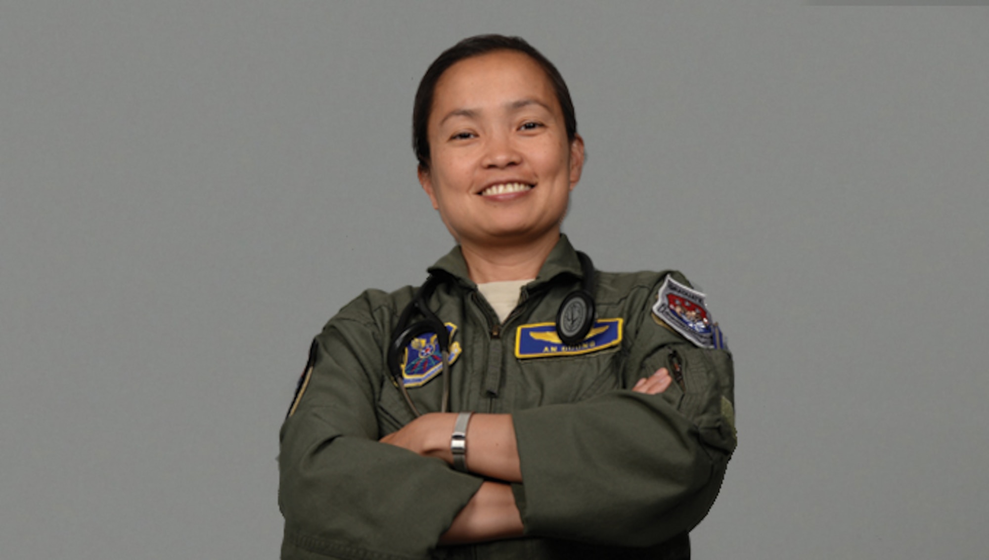 Lt. Col. An Duong, the 28th Medical Group chief of aerospace medicine, poses for a photo at Ellsworth Air Force Base, S.D., May 30, 2018. Duong was born in Vietnam, but moved to the United States and became a medical professional before commissioning into the Air Force. (U.S. Air Force photo illustration by Airman 1st Class Nicolas Z. Erwin)