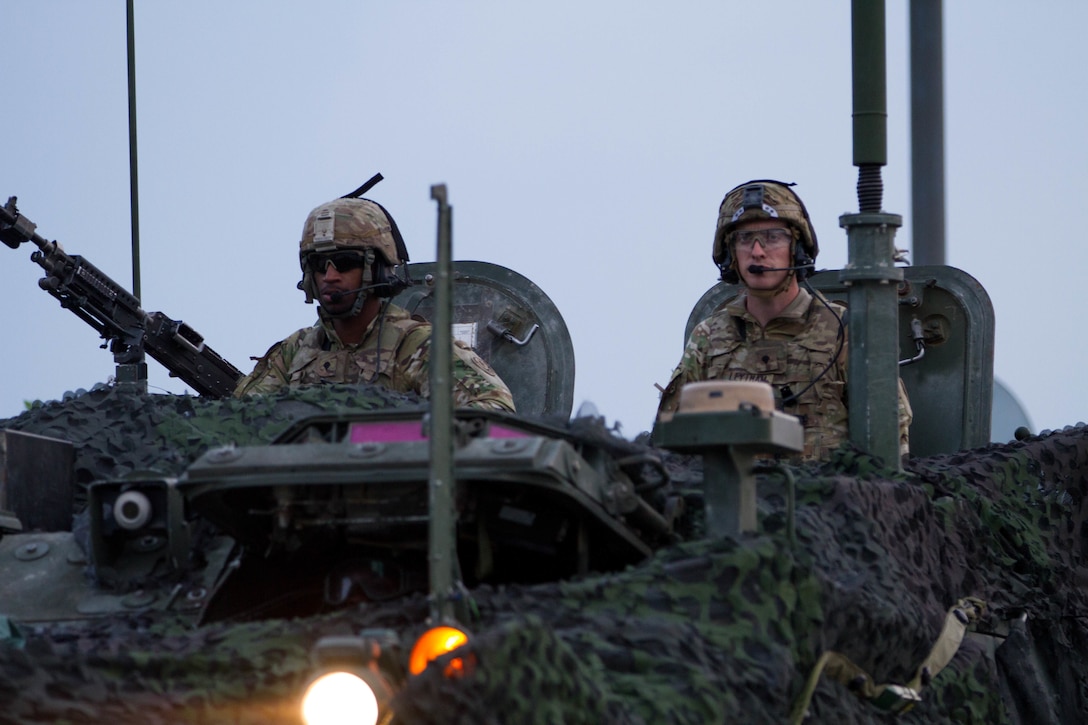 Soldiers from 2nd Cavalry Regiment cross the Germany-Czechia border at Rozvadov, Czechia.