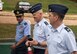 U.S. Air Force Maj. Jeffery Dallas, 5th Air Force foreign affairs officer, right, talks with Maj. Gen. James O. Eifert, Air National Guard assistant to the commander of Pacific Air Forces, and Sri Lanka Air Force Group Capt. Deshapriya Silva, Junior Command and Staff College (JCSC) commanding officer, mid-May, 2018, at the JCSC, Sri Lanka.
