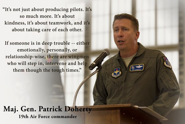 Maj. Gen. Patrick Doherty, 19th Air Force commander, is responsible for and oversees over 45 percent of the Air Force’s annual flying hour program that trains more than 32,000 U.S. and allied aircrew annually flying 28 different type of aircraft. The 19th Air Force, based out of Joint Base San Antonio-Randolph, Texas, is composed of more than 36,000 total force personnel and 1,608 aircraft assigned to 17 wings located across the U.S. (U.S. Air Force photo by Airman 1st Class Anne McCready)
