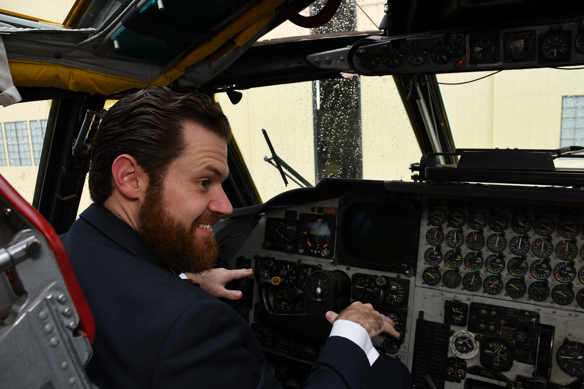 Christopher Steinsholt, 307th Maintenance Group honorary commander, sits in the cockpit of a B-52 Stratofortress at Barksdale Air Force Base, Louisiana, Oct. 13, 2018.  A former B-52 crew chief, Steinsholt enjoyed a tour of the jet after his honorary commander induction ceremony. (U.S. Air Force photo by Staff Sgt. Callie Ware)