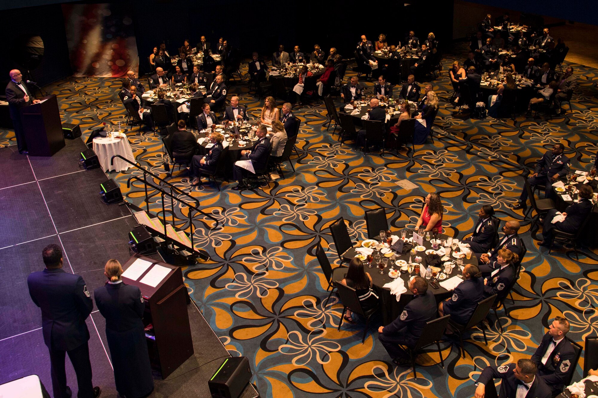 The 307th Bomb Wing held its Senior Non-Commissioned Officer induction ceremony at Margaritaville Resort Casino in Bossier City, Louisiana, Oct. 14, 2018.  Retired Chief Master Sgt. Gary Hunkins gave the keynote address during the annual event. (U.S. Air Force photo by Master Sgt. Ted Daigle)