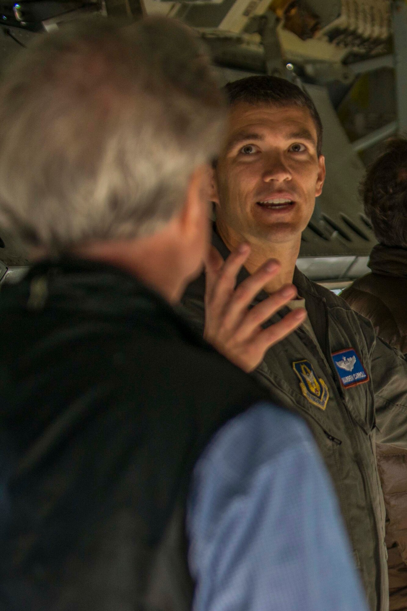 U.S. Air Force Lt. Colonel Warren Carroll with the 93rd Bomb Squadron, speaks with members of the Birmingham, Alabama Military Affairs Council at Barksdale Air Force Base, Louisiana, Oct. 22, 2018.  The group was on base to build stronger ties with the Barksdale AFB community.  (U.S. Air Force photo by Master Sgt. Greg Steele)