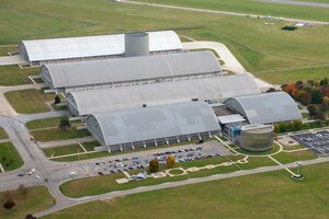 DAYTON, Ohio (10/2018) -- Aerial view of the National Museum of the U.S. Air Force. The museum collects, researches, conserves, interprets and presents the Air Force's history, heritage and traditions, as well as today's mission to fly, fight and win...in Air, Space and Cyberspace to a global audience through engaging exhibits, educational outreach, special programs, and the stewardship of the national historic collection. (U.S. Air Force photo by Ken LaRock, pilot Matt Kiefer)