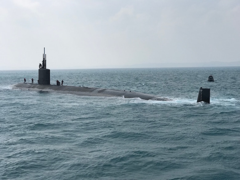 WATERS SOUTH OF JAPAN (Oct. 27, 2018) A Los Angeles-class fast attack submarine is participating in Exercise Keen Sword with Submarine Group 7 and Japan Maritime Self-Defense Force (JMSDF) Sailors and staff. Keen Sword, which began Oct. 29, is a joint/bilateral training exercise between the U.S. military and their JSDF counterparts. For the submarine force, it is an opportunity to demonstrate how both countries’ submariners would detect, locate, track and engage enemy assets.