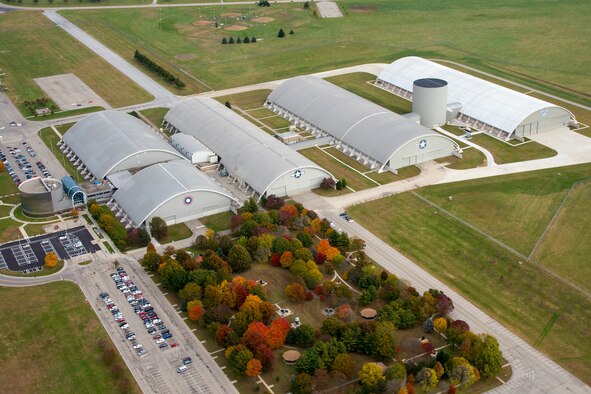 DAYTON, Ohio (10/2018) -- Aerial view of the National Museum of the U.S. Air Force. The museum collects, researches, conserves, interprets and presents the Air Force's history, heritage and traditions, as well as today's mission to fly, fight and win...in Air, Space and Cyberspace to a global audience through engaging exhibits, educational outreach, special programs, and the stewardship of the national historic collection. (U.S. Air Force photo by Ken LaRock, pilot Matt Kiefer)