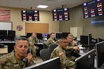 100th Missile Defense Brigade Soldiers operate in the Misssile Defense Element at Schriever Air Force Base, Colorado.