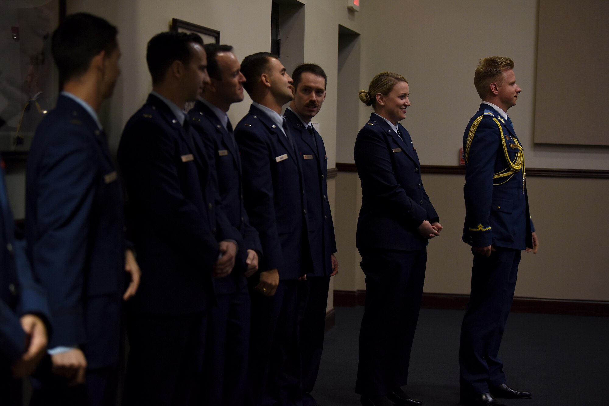 Specialized Undergraduate Pilot Training Class 19-01 students prepare for their graduation, Oct. 26, 2018, on Columbus Air Force Base, Mississippi. Student pilots must complete roughly a year of training before earning their silver wings and the title of U.S. Air Force pilot. (U.S. Air Force photo by Airman 1st Class Keith Holcomb)