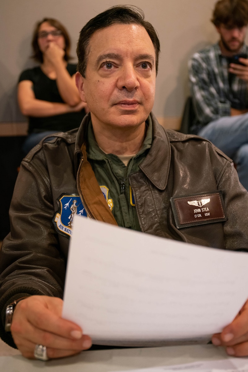 Lt. Col. John Stea, a flight surgeon assigned to the 123rd Medical Group and the song writer for "Light of a Gold Star", watches as his song is recorded at a Nashville based recording studio