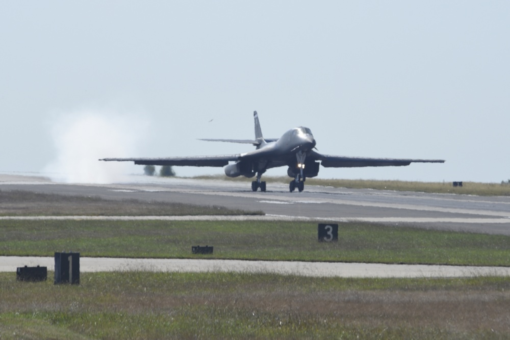 Seen through heat-haze is B-1B Lancer, 86-0109, as it arrives at Tinker Air Force Base, Oklahoma, Oct. 26, 2018 where it will undergo depot-level maintenance and upgrades with the Oklahoma City Air Logistics Complex. During a routine training flight May 1, the Dyess AFB based B-1B had an in-flight emergency resulting in an attempted ejection. The first crewmembers’ seat failed to deploy and the aircraft commander halted the ejection sequence and heroically saved the aircraft and crew by landing at Midland International Air and Space Port.