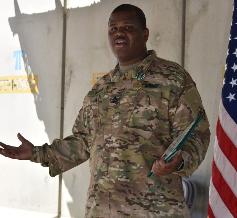 Sgt. 1s Class Derrick Wade thanks his fellow team mates at Bagram for all of their support during his tour with USACE in Afghanistan.