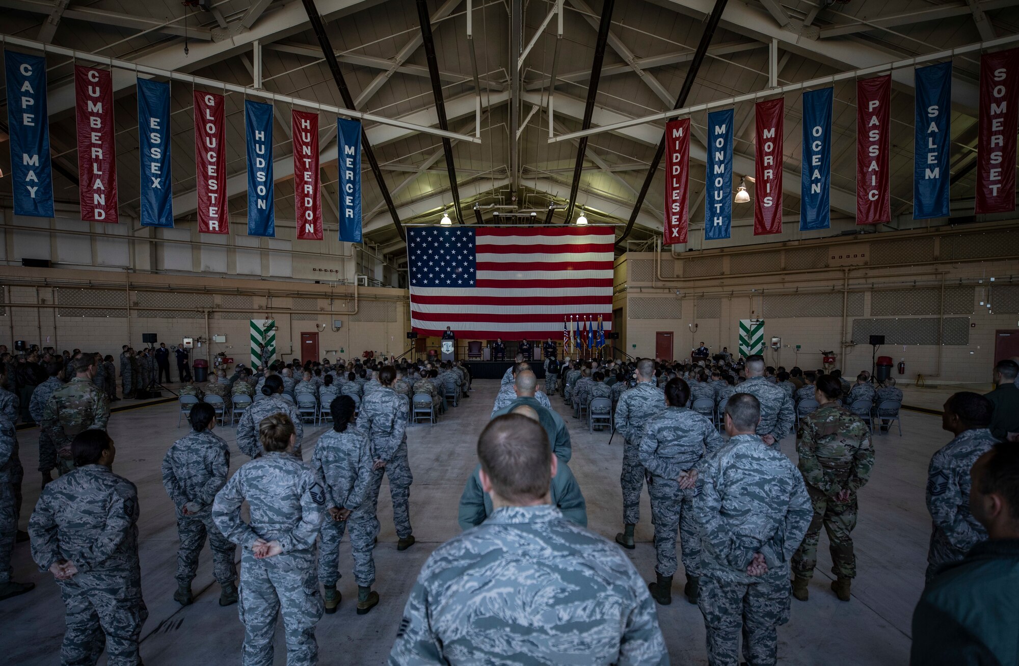 Brig. Gen. Kevin J. Keehn, commander of the New Jersey Air National Guard, speaks during the change of command ceremony for incoming 108th Wing Commander Col. John M. Cosgrove on Joint Base McGuire-Dix-Lakehurst, N.J., Nov. 4, 2018.