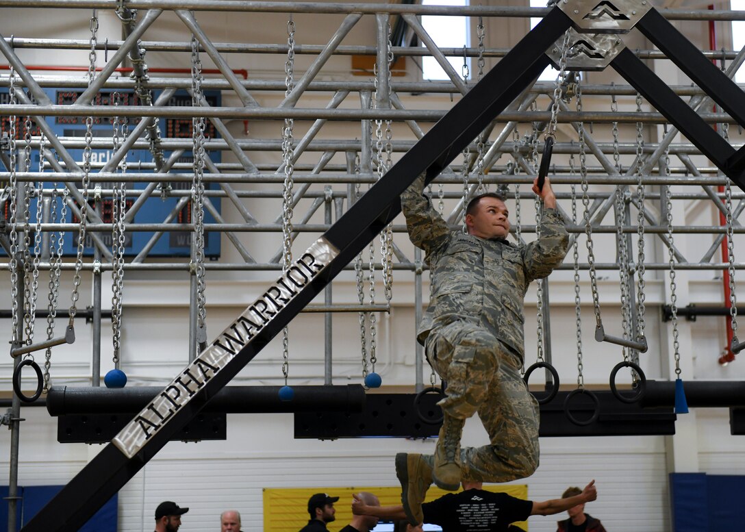 The Alpha Warrior program brings the obstacle-based fitness apparatuses to Air Force bases to host friendly competitions and inspire Airmen fitness.