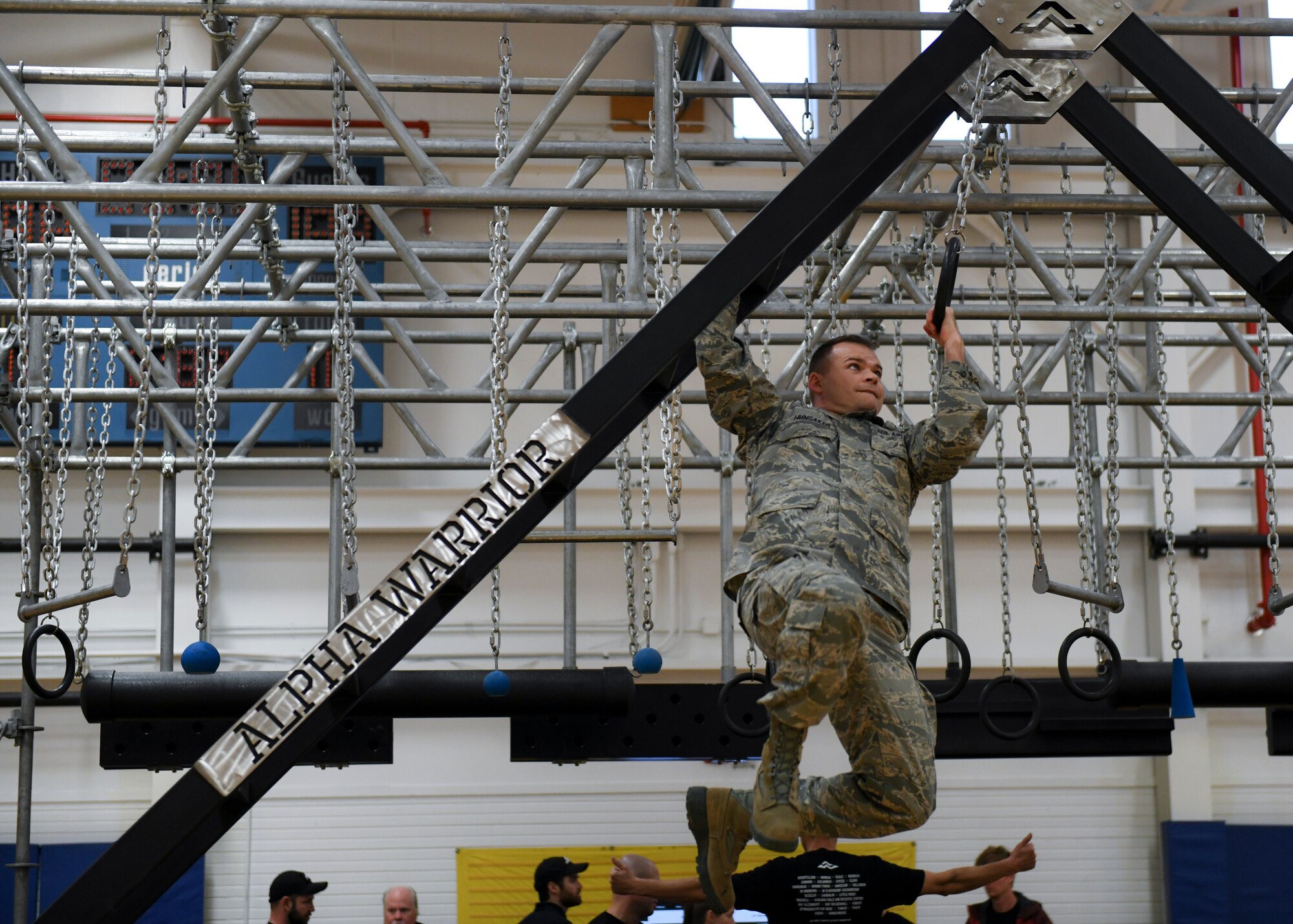 The Alpha Warrior program brings the obstacle-based fitness apparatuses to Air Force bases to host friendly competitions and inspire Airmen fitness.
