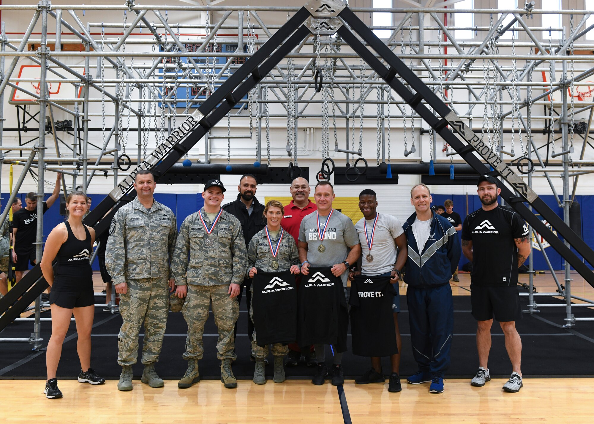 The Alpha Warrior program brings the obstacle-based fitness apparatuses to Air Force bases to host friendly competitions and inspire Airmen fitness.