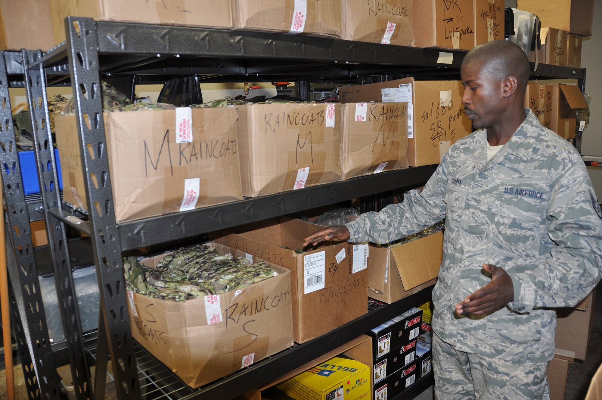 Staff Sgt. Konate, a 445th Logistics Readiness Squadron supply technician, conducts inventory in the LRS warehouse Oct. 13, 2018.