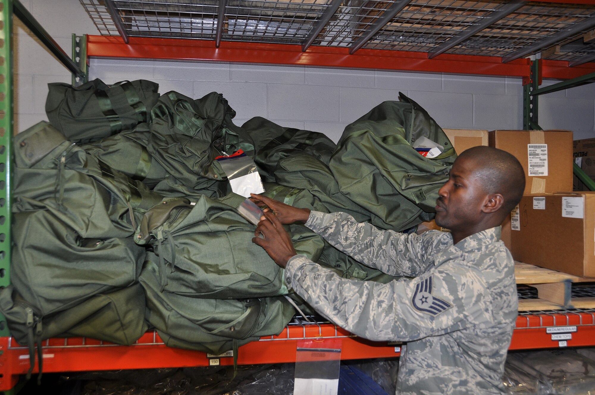 Staff Sgt. Konate, a 445th Logistics Readiness Squadron supply technician, conducts inventory in the LRS warehouse Oct. 13, 2018.
