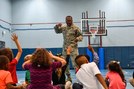 Master Sgt. Maurice Ferguson, 315th Aeromedical Squadron drug demand program manager, talks to kids about drug prevention Oct. 23, 2018 at the youth center on Joint Base Charleston, S.C.