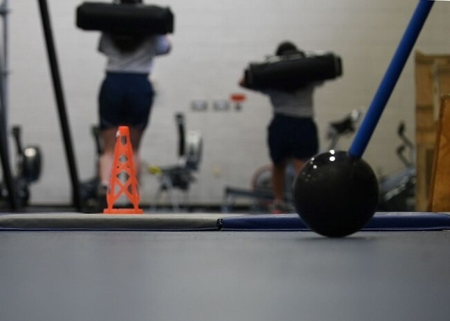 Airmen participate in a physical training session at the 628th Force Support Squadron Fitness Center Oct. 25, 2018 at Joint Base Charleston, S.C. The PT session was part of the Centralized Fitness Improvement Program which unifies service members with the common goal of improving their fitness. The program emphasizes the importance of exercise and nutrition and how the two complement each other to create a healthy lifestyle.