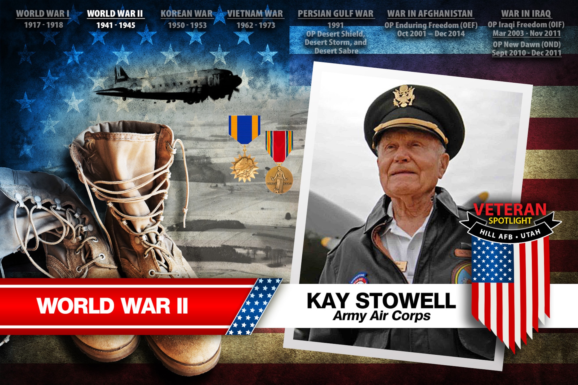 Today's spotlight is U.S. Army Air Corps veteran Kay Stowell. (U.S. Air Force illustration by David Perry)