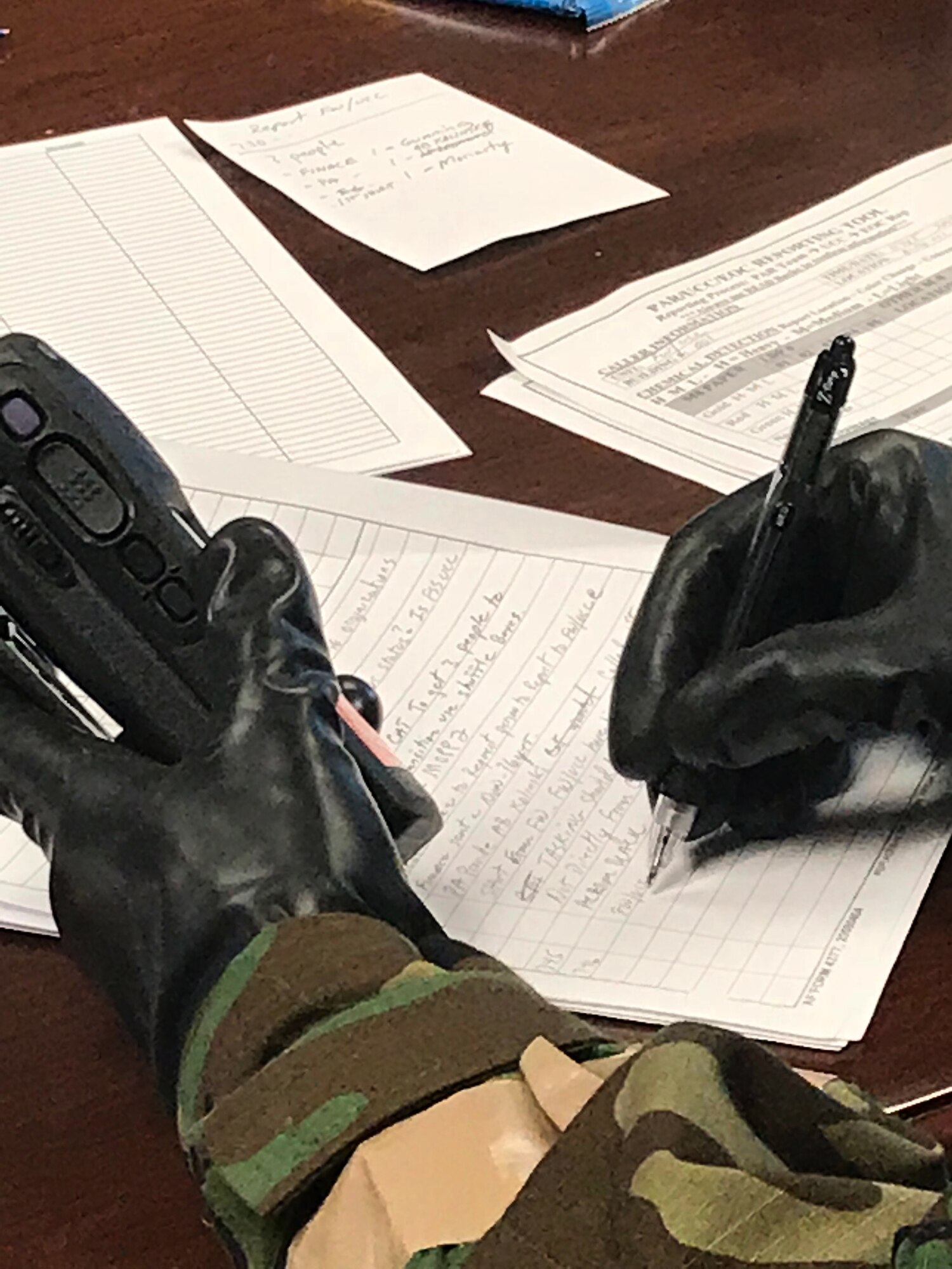 Airmen from the 104th Fighter Wing work in Mission Oriented Protective Posture level four Nov. 4, 2018, at Barnes Air National Guard Base, Massachusetts. The airmen kept morale high while working to enhance mission readiness.  (U.S. National Guard photo by Airman Basic Sara Kolinski)