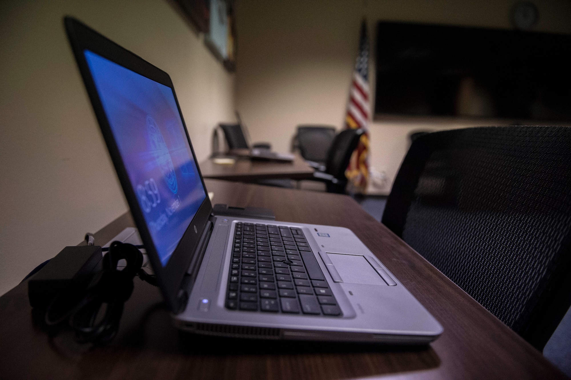 A laptop is ready for use for the Defense Travel System Help Desk program