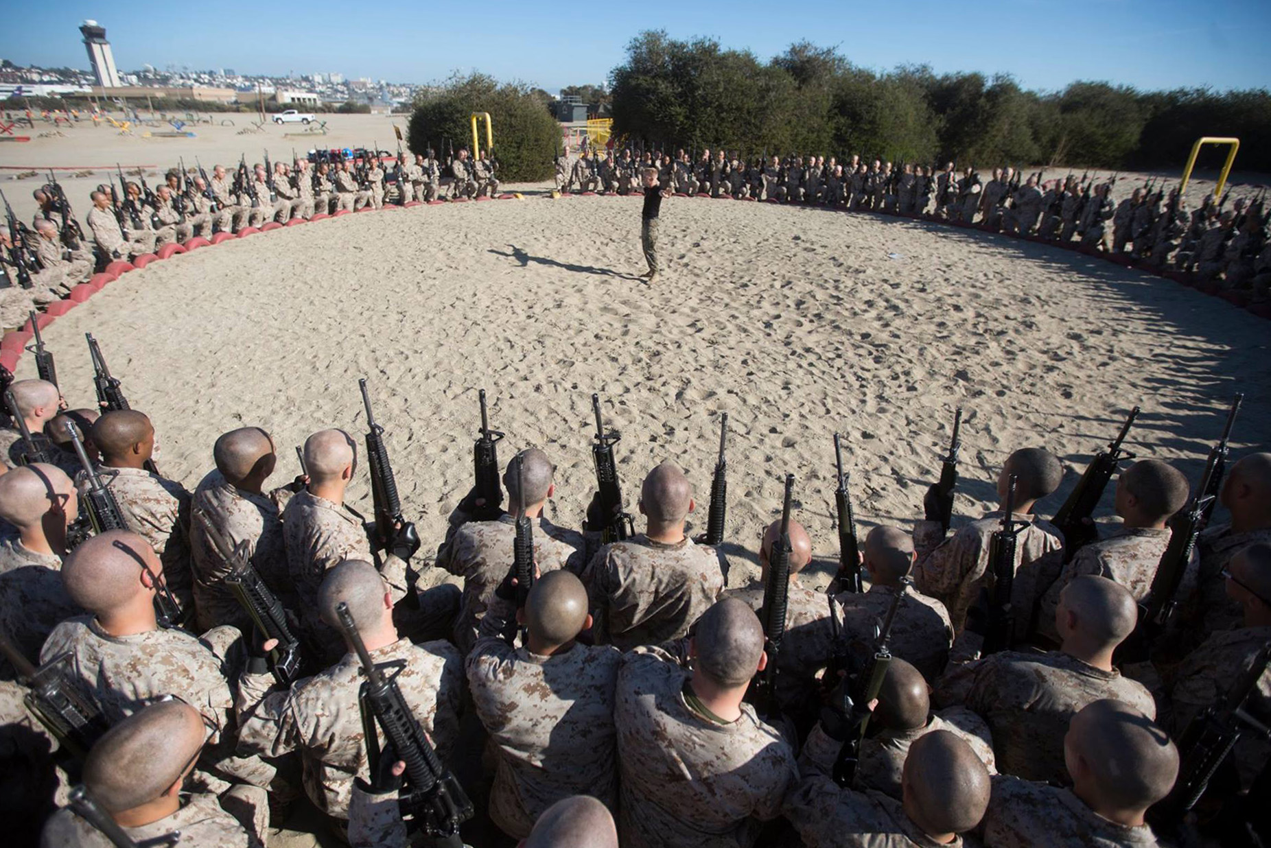 The Bayonet Assault Course evaluates recruits on their ability to perform various MCMCAP techniques with an M16-A4 Service Rifle. Annually, more than 17,000 males recruited from the Western Recruiting Region are trained at MCRD San Diego. Golf Company graduated Oct. 26. Photo by Lance Cpl. Jesula Jeanlouis