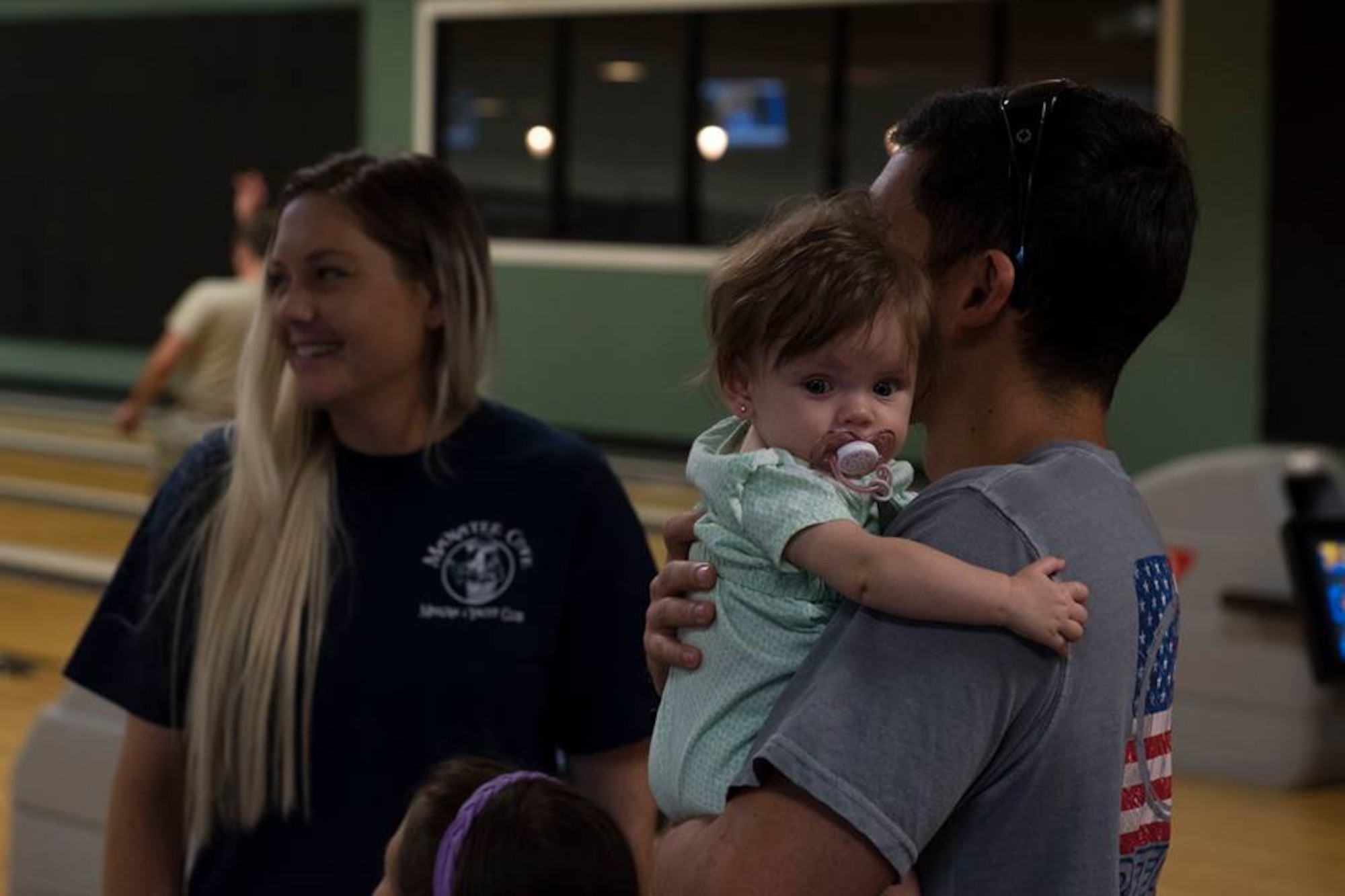 1st Lt. Adam Kriete, 337th Air Control Squadron student, and his family, bowl after arriving to Patrick Air Force Base from Tyndall AFB, Fla. Oct. 18, 2018. Tyndall AFB was damaged by Hurricane Michael which displaced approximately 11,000 people, to include the Kriete family who travelled back to Tyndall during a five hour window to recover their belongings.