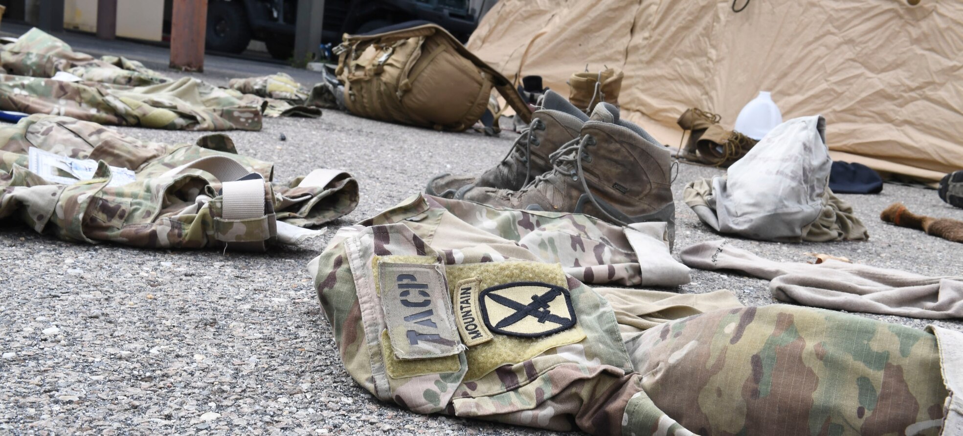 Dragon Challenge 2018 competitors leave their clothes out to dry in the sun after a 12-mile ruck march at Fort Bragg, North Carolina, Nov. 1, 2018. The competitors were so sweaty after the ruck march that they needed to let their clothes dry before the next event later that day. (U.S. Air Force photo by 1st Lt. Faith Brodkorb)