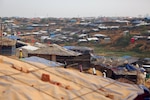 The view of the sprawling Kutupalong refugee camp near Cpx’s Bazar, Bangladesh. More than 623,000 mainly Rohinya peope have arrived at the camp since late August 2017, fleeing violence and religious persecution in Burma—creating one of the work’s largest humanitarian crises. (UK Department for International Development/Russell Watkins)