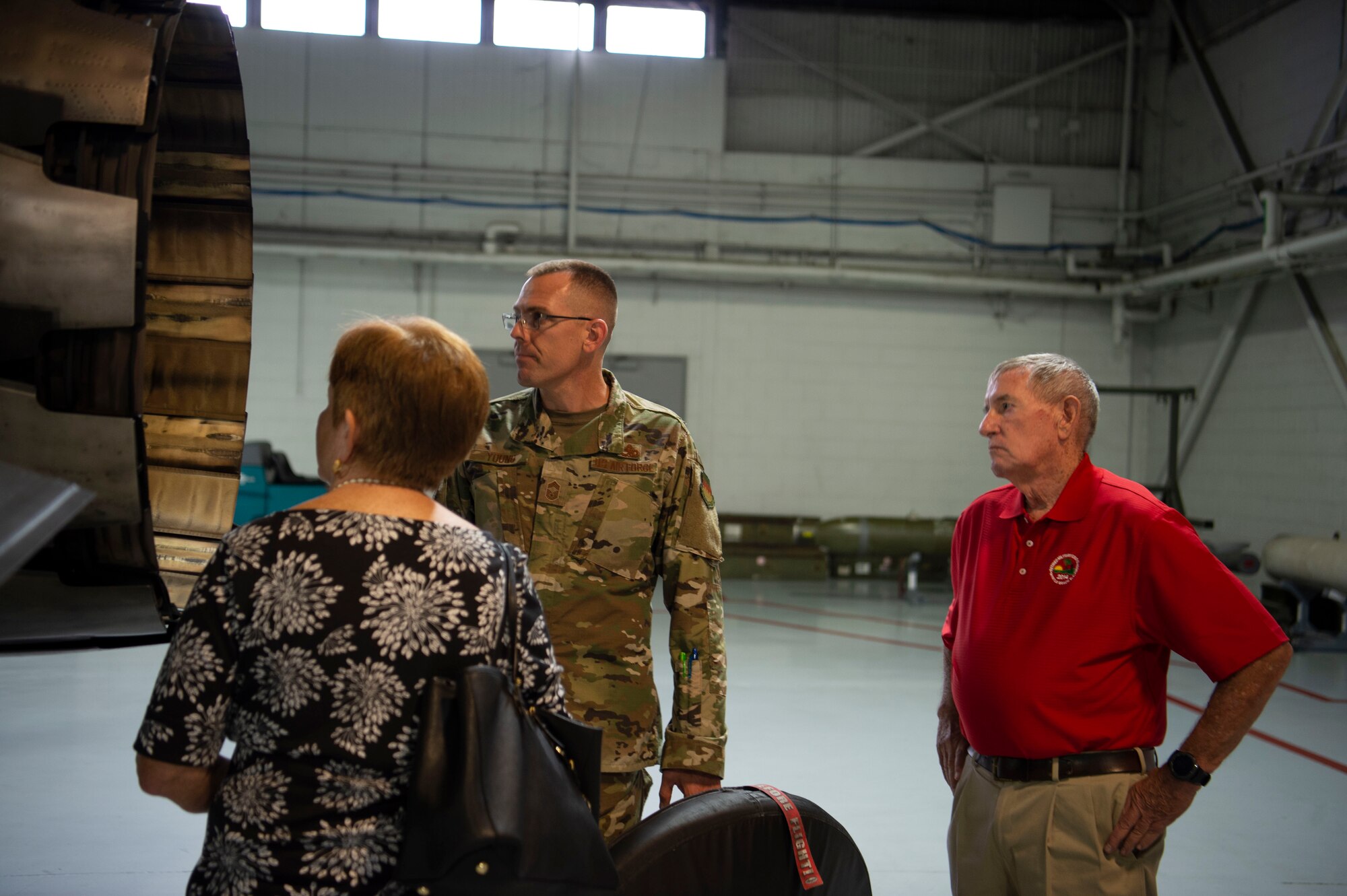 Retired Chief Master Sgt. Kevin Foulois, great-nephew of the late retired Maj. Gen. Benjamin Foulois, looks at an F-16CM Fighting Falcon at Shaw Air Force Base, S.C., Nov. 2, 2018.