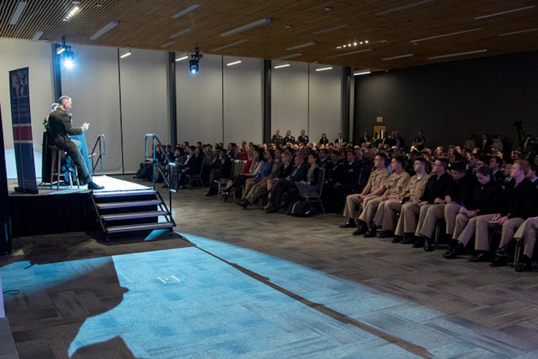 Marine Corps Gen. Joe Dunford, chairman of the Joint Chiefs of Staff, speaks at a Duke University event.