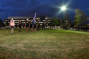 U.S. Army Training and Doctrine Command headquarters staff participate in a unit morale run at Joint Base Langley-Eustis, Virginia, Nov. 2, 2018.