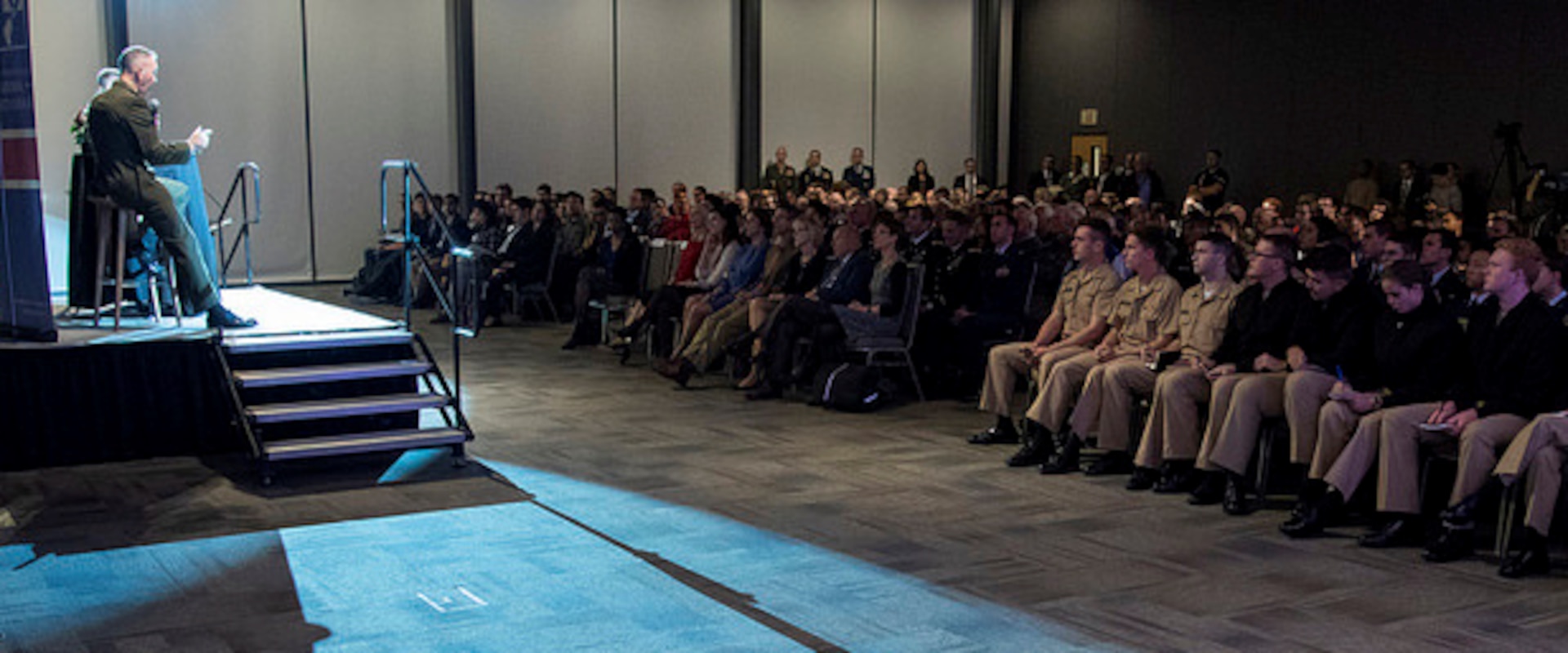 Marine Corps Gen. Joe Dunford, chairman of the Joint Chiefs of Staff, discusses the U.S. military’s support to Customs and Border Protection with students in Duke University’s Program in American Grand Strategy in Durham, N.C., Nov. 5.