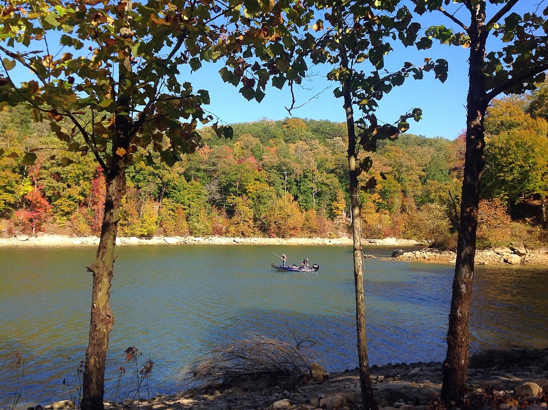 Fishermen take in the beautiful scenery while waiting for their big catch at Nolin River Lake, Bee Spring, Ky. (USACE photo by Danielle Robertson)