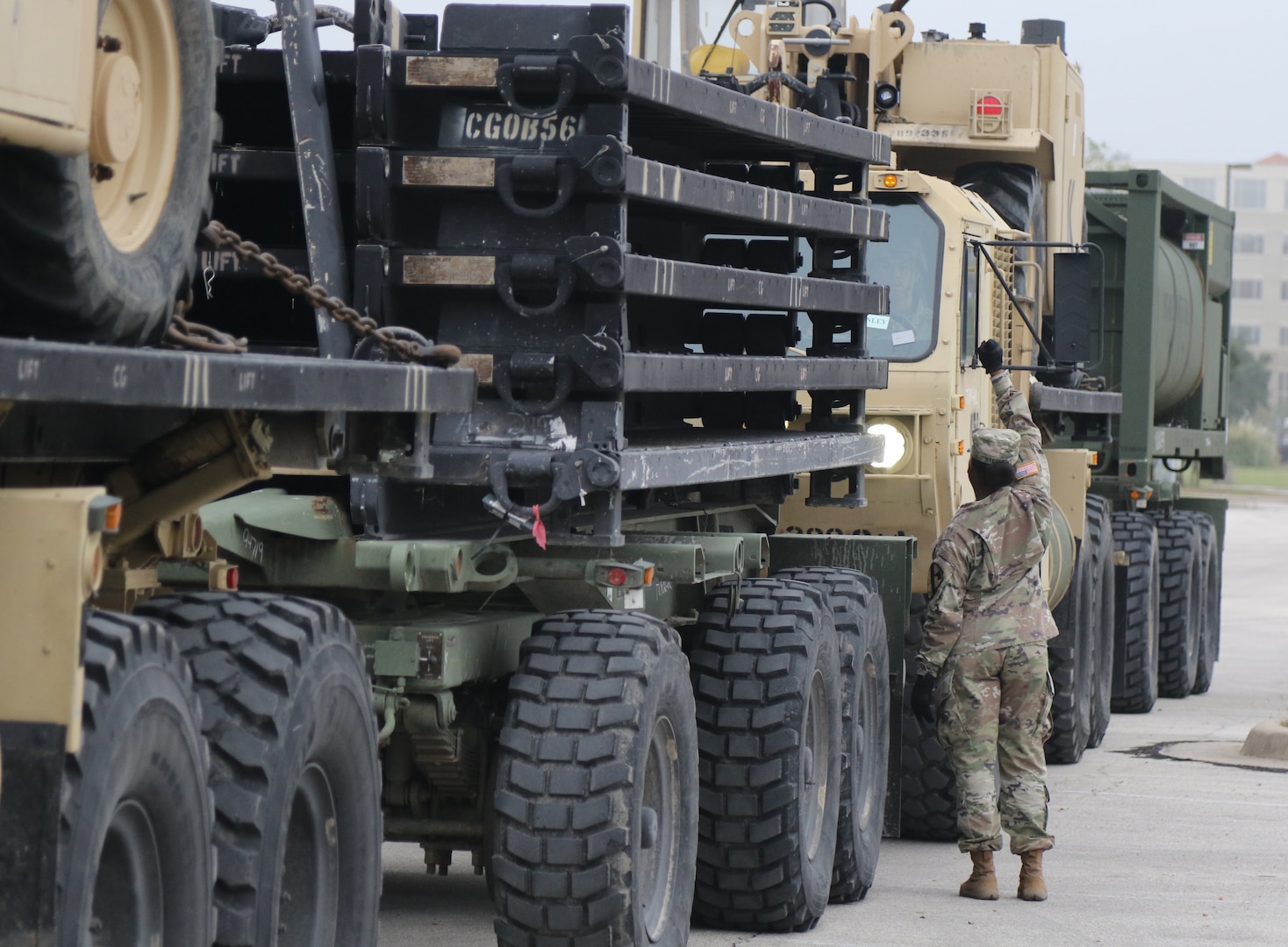 Soldiers from the 289th Quartermaster Company, 553rd Combat Sustainment Support Battalion, launch a convoy Nov. 5 from Joint Base San Antonio-Fort Sam Houston in support of U.S Northern Command. USNORTHOM is providing military support to the Department of Homeland Security and U.S. Customs and Border Protection to secure the southern border of the United States.