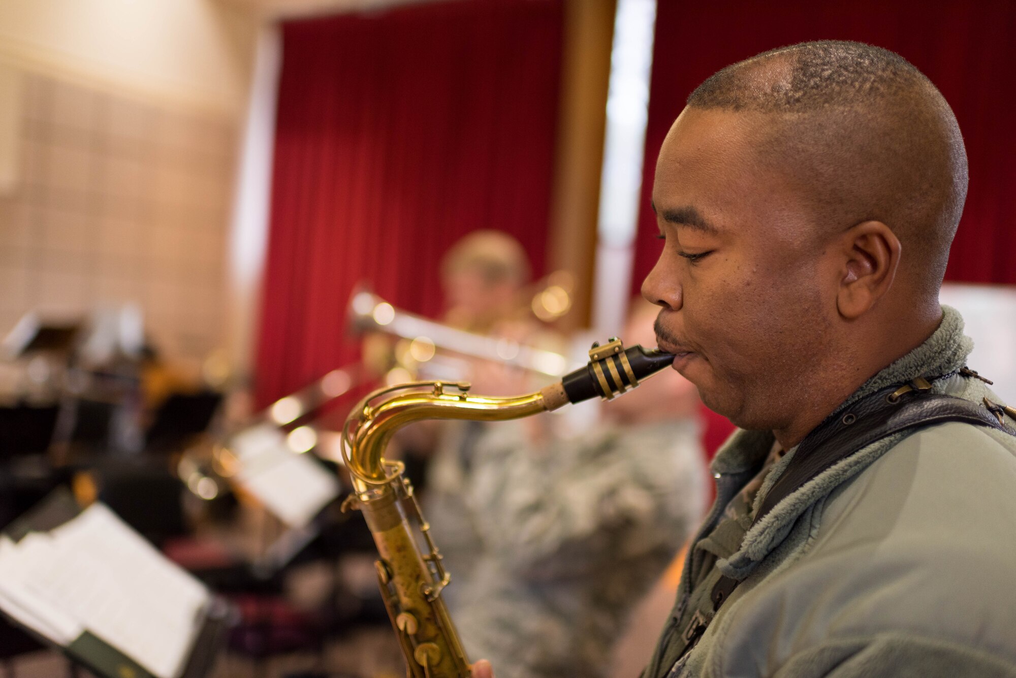 Master Sgt. Grant Langford in rehearsal for the Airmen of Note Fall 2018 Tour